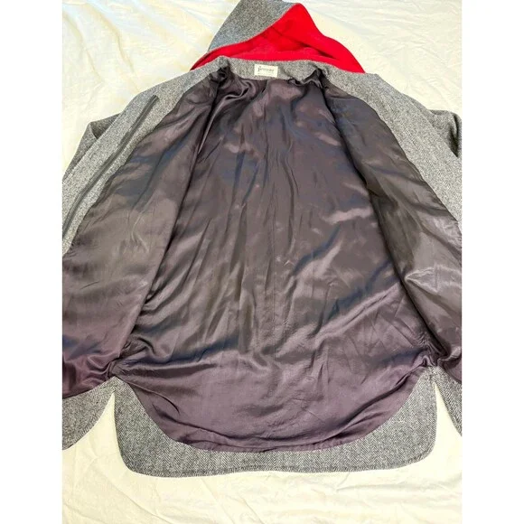 Vintage 90s Wool Hooded Swing Coat Cocoon Dolman Herringbone Small - Picture 6 of 14